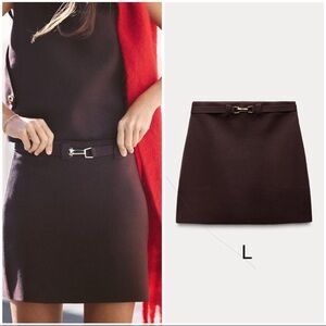Zara Brown Mini Skirt Set with Buckle Detail
